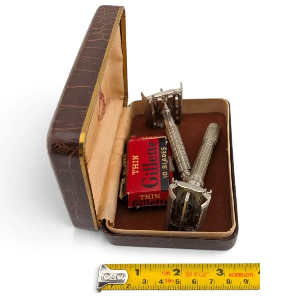 1966 Gillette Slim Adjustable L4 & Flare Tip Super Speed L3 Razors Case